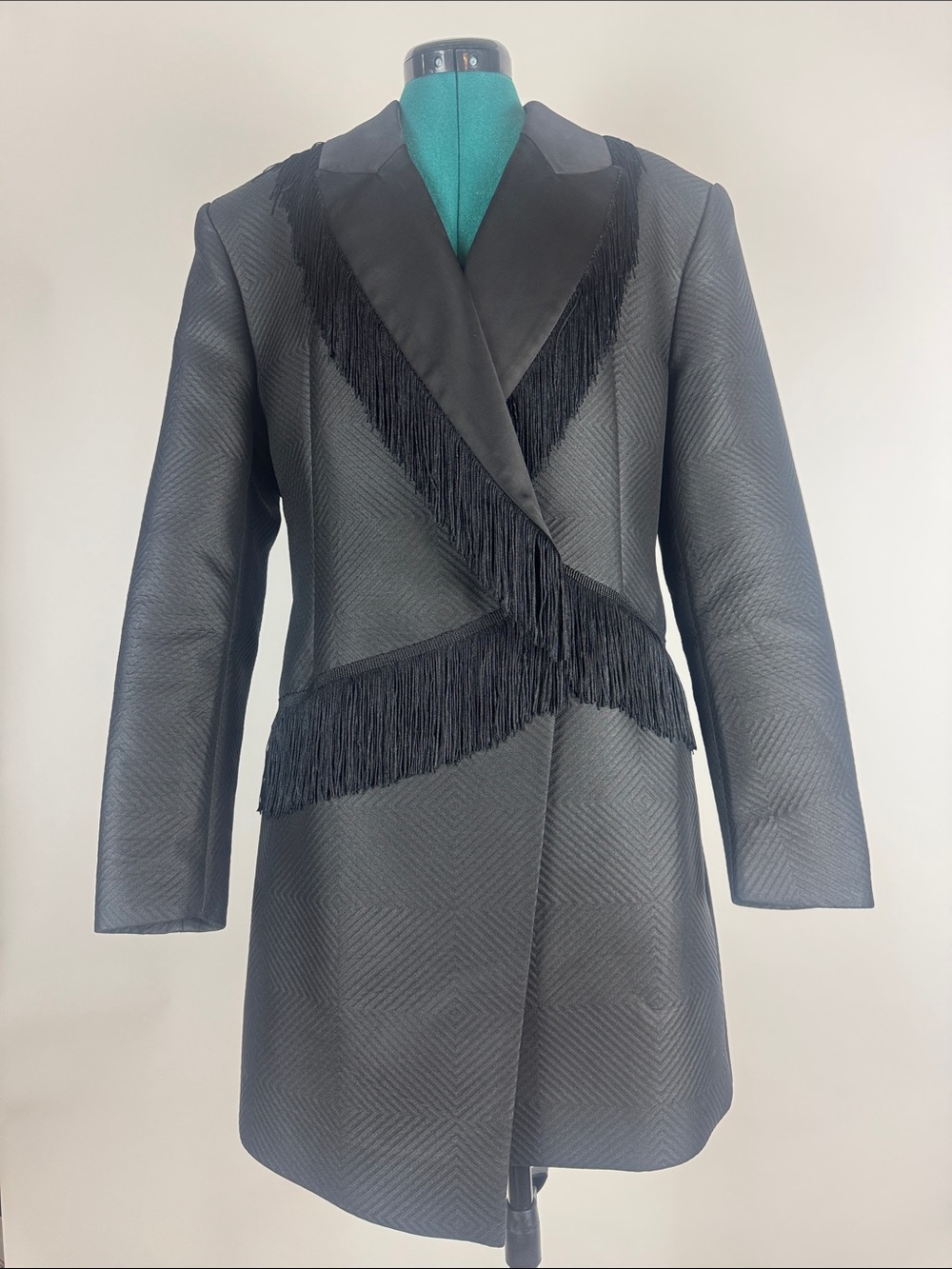 ROTATE Birger Christensen Black Fringe-Trim Blazer Dress
